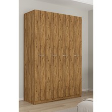 Aeka AE-3190 Burç Atlantik Çam/atlantik Çam 4 Kapaklı Çok Bölmeli Askılı Raflı ve Çekmeceli 210X140X53CM Gardırop