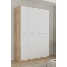 Aeka AE-3190 Burç Sonomo/beyaz 4 Kapaklı Çok Bölmeli Askılı Raflı ve Çekmeceli 210X140X53CM Gardırop