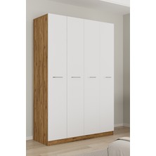 Aeka AE-3190 Burç Atlantik Çam/ Beyaz 4 Kapaklı Çok Bölmeli Askılı Raflı ve Çekmeceli 210X140X53CM Gardırop