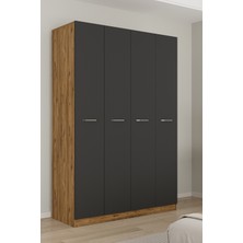Aeka AE-3190 Burç Atlantik Çam/antrasit 4 Kapaklı Çok Bölmeli Askılı Raflı ve Çekmeceli 210X140X53CM Gardırop