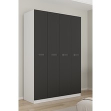 Aeka AE-3190 Burç Beyaz/antrasit 4 Kapaklı Çok Bölmeli Askılı Raflı ve Çekmeceli 210X140X53CM Gardırop