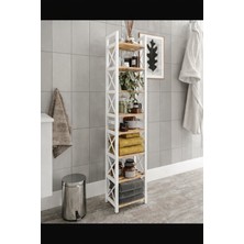 Mallbilia Mini Beyaz Masif Ahşap Dekoratif Banyo Rafı Havluluk Peçetelik 8 Katlı Beyaz