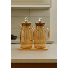 UltraMint Bambu Standlı 2'li 650 ml Cam Yağlık ve Sirkelik Seti