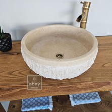 Abay Doğal Taş Traverten Dikey Patlatma Çanak Lavabo