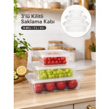 Beylini 3'lü Kilitli Saklama Kabı Iç Dış Kullanım 0.40 | 1 | 2 Litre Yer Kaplamaz Dikdörtgen Erzak Salata Saklama Kutusu