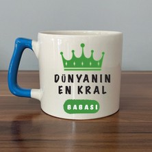 Mor Mürekkep Dünyanın En Kral Babası Mavi Kulplu Prime Babalar Günü Hediyesi Bardak Kupa Fincan Mug