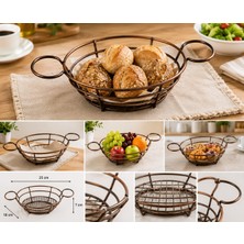 Altınbaşak Rustik Bakır Oval Sunum Sepeti 25X18 cm Kulplu Ekmek Meyve Servis Sepeti