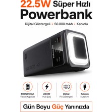 Ecuy 50000 Mah 22.5W Süper Hızlı Şarj Dijital Ekranlı Kablolu LED Işıklı Powerbank