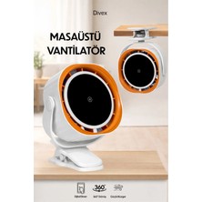 Divex 360° Dönebilen Masaüstü ve Mandallı Vantilatör - Şarjlı, Güçlü Rüzgar Etkili Portatif Fan