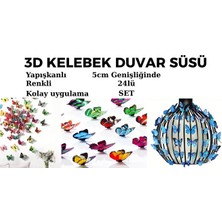 Okalina 24 Adet Karışık Renk 3D Kelebek Duvar Süsü 5 cm
