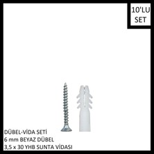 Adilon Dübel-Vida Seti, Beyaz Dübel 6 Mm, 3,5X30 Yhb Sunta Vidası, 10 Adet