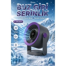 Divex Buz Etkili Masaüstü Vantilatör - Dijital Göstergeli, USB Şarjlı, Güçlü Hava Akışlı Sessiz Fan