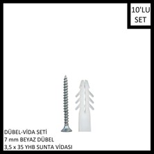 Adilon Dübel-Vida Seti, Beyaz Dübel 7 Mm, 3,5X35 Yhb Sunta Vidası, 10 Adet