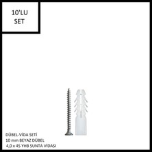 Adilon Dübel-Vida Seti, Beyaz Dübel 10 Mm, 4,0X45 Yhb Sunta Vidası, 10 Adet