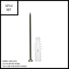 Adilon Dübel-Vida Seti, Beyaz Dübel 12 Mm, 5,0X100 Yhb Sunta Vidası, 10 Adet