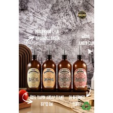UltraMint 500ML Ahşap Stantlı Çoklu Yağ ve Sirke Şişesi Seti