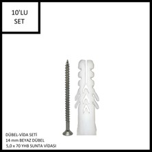 Adilon Dübel-Vida Seti, Beyaz Dübel 14 Mm, 5,0X70 Yhb Sunta Vidası, 10 Adet