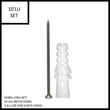 Adilon Dübel-Vida Seti, Beyaz Dübel 14 Mm, 5,0X100 Yhb Sunta Vidası, 10 Adet