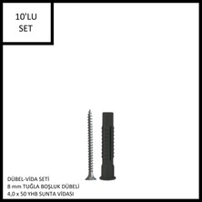 Adilon Dübel-Vida Seti, Tuğla Boşluk Dübeli 8 Mm, 4,0X50 Yhb Sunta Vidası, 10 Adet