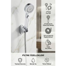 Plodna House Filtreli Beyaz 5 Fonksiyonlu Duş Başlığı Seti – 150 cm A Kalite Ip Örgülü Hortum + Duş Mafsalı