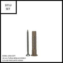 Adilon Dübel-Vida Seti, Tuğla Boşluk Dübeli 10 Mm, 5,0X60 Yhb Sunta Vidası, 10 Adet