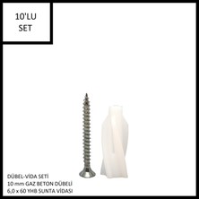Adilon Dübel-Vida Seti, Gaz Beton (Ytong) Dübeli 10 Mm, 6,0X60 Yhb Sunta Vidası, 10 Adet