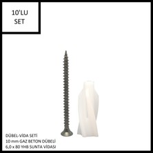 Adilon Dübel-Vida Seti, Gaz Beton (Ytong) Dübeli 10 Mm, 6,0X80 Yhb Sunta Vidası, 10 Adet