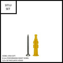 Adilon Dübel-Vida Seti, Performans Roket Dübel 8 Mm, 5,0X50 Yhb Sunta Vidası, 10 Adet