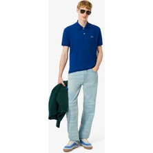 Lacoste Erkek Straight Fit Baskılı Mavi Jean Pantolon