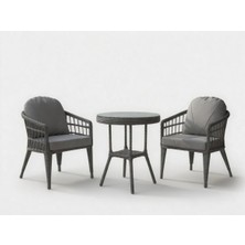 Monalin Home Garden Milano Gri 2 Kişilik(1-1-Masa) Rattan Örgü Bahçe & Balkon & Teras Oturma Grubu Minderli & Camlı & Masalı Takım
