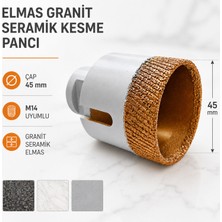 Badem10 Seramik Vakumlu Granit Panç 45 mm M14 Uyumlu Kuru Kesim Elmas Delme Açma Matkap Panç Ucu