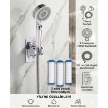 Plodna House Filtreli Beyaz Çelik 5 Fonksiyonlu Duş Başlığı Seti 3 Adet Yedek Filtre Hediyeli