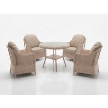 Monalin Home Garden Napoli Kapuçino 4 Kişilik(1-1-1-1-Masa) Rattan Örgü Bahçe & Balkon & Teras Masa Sandalye Takımı