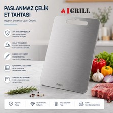 iGrill Igrıll Et Kesme Tahtası 304 Paslanmaz Çelik 32X24CM - Hijyenik Çift Taraflı Mutfak Tezgah Üstü Kesim Panosu