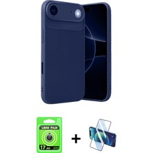İlk El Grup Pilelistore™ iPhone 17 Air Kılıf Eksen Form Prime - Siyah 3D Antistatik Cam Ekran Koruyucu + Raze Metal Kamera Lens - Gs