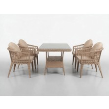 Monalin Home Garden Milano Kapuçino 4 KIŞILIK(1-1-1-1-MASA(80*140)) Rattan Örgü Bahçe & Balkon & Teras Masa Sandalye Takımı