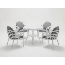 Monalin Home Garden Venedik Beyaz 4 Kişilik(1-1-1-1-Masa) Rattan Örgü Bahçe & Balkon & Teras Masa Sandalye Takımı