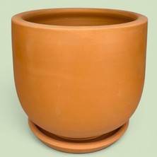AdenArtpottery Toprak Altlıklı Saksı Delikli Turuncu El Yapımı 20*18 cm