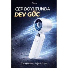 Divex Dijital Ekranlı Taşınılabilir Şarjlı Mini El Fanı Turbo Üfleme Teknolojisi 5 Kademe Hız Ayarı
