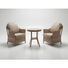 Monalin Home Garden Napoli Kapuçino 2 Kişilik(1-1-Masa) Rattan Örgü Bahçe & Balkon & Teras Oturma Grubu Minderli & Camlı & Masalı Takım