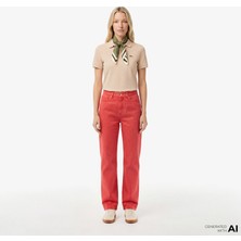 Lacoste Kadın Straight Fit Kırmızı Jean Pantolon