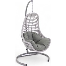 Monalin Mobilya Roma Classic Rattan Beyaz El Örgüsü Bahçe & Balkon & Teras Tek Kişilik Salıncak
