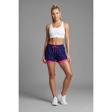 Odelon Kadın Taytlı Fileli Spor Şort Lacivert-Fuşya