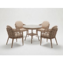 Monalin Home Garden Venedik Kapuçino 4 Kişilik(1-1-1-1-Masa) Rattan Örgü Bahçe & Balkon & Teras Masa Sandalye Takımı