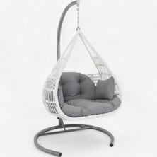 Monalin Mobilya Madrid Classic Rattan Beyaz El Örgüsü Bahçe & Balkon & Teras Tek Kişilik Salıncak