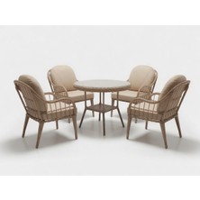 Monalin Home Garden Sidney Kapuçino 4 Kişilik(1-1-1-1-Masa) Rattan Örgü Bahçe & Balkon & Teras Masa Sandalye Takımı