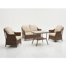 Monalin Home Garden Napoli Kahverengi 4 Kişilik(2-1-1-Masa) Rattan Örgü Bahçe & Balkon & Teras Oturma Grubu Minderli & Camlı & Masalı Takım