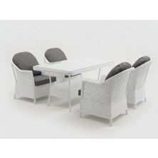 Monalin Home Garden Napoli Beyaz 4 KIŞILIK(1-1-1-1-MASA(80*140)) Rattan Örgü Bahçe & Balkon & Teras Masa Sandalye Takımı