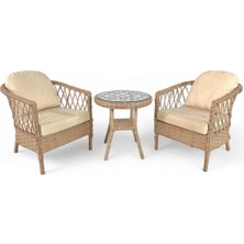 Monalin Mobilya Miami Kapuçino 2 Kişilik(1-1-Masa) Rattan Örgü Bahçe & Balkon & Teras Masa Sandalye Takımı