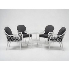 Monalin Home Garden Alaçatı Beyaz 4 Kişilik(1-1-1-1-Masa) Rattan Örgü Bahçe & Balkon & Teras Masa Sandalye Takımı